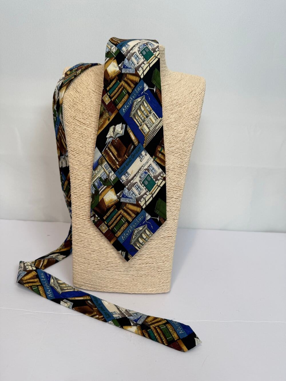 Vintage 1996 Nicole Miller Silk Tie Legal Books Courthouse Murphy's Law Novelty